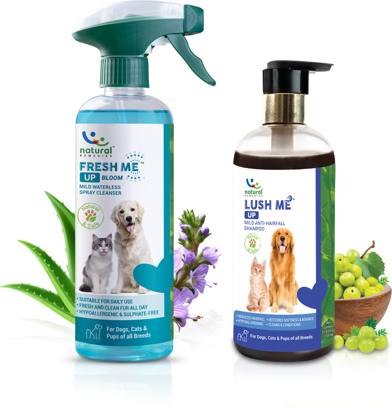 Natural Remedies Combo of Fresh Me Up Bloom Spray Cleanser & Lush Me Up Anti-Hairfall Shampoo Anti-microbial NA Dog Shampoo(770 ml)