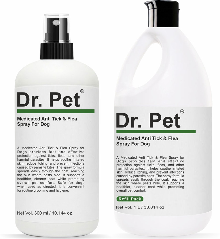 Dr Pet Best Anti Tick Flea Dog Spray Shampoo Combo 300ML and 1Liter Refill Deep Clean Flea and Tick Herbal Natural Dog Shampoo(1300 ml)