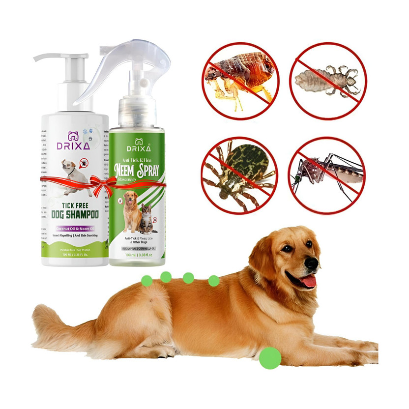 Drixa DOG & CAT SHAMPOO & Neem & Rosemary Water Hair Growth SPRAY Anti-dandruff, Conditioning, Flea and Tick, Anti-fungal NATURAL, NEEM Dog, Cat, Monkey, Rabbit Shampoo(200 ml)