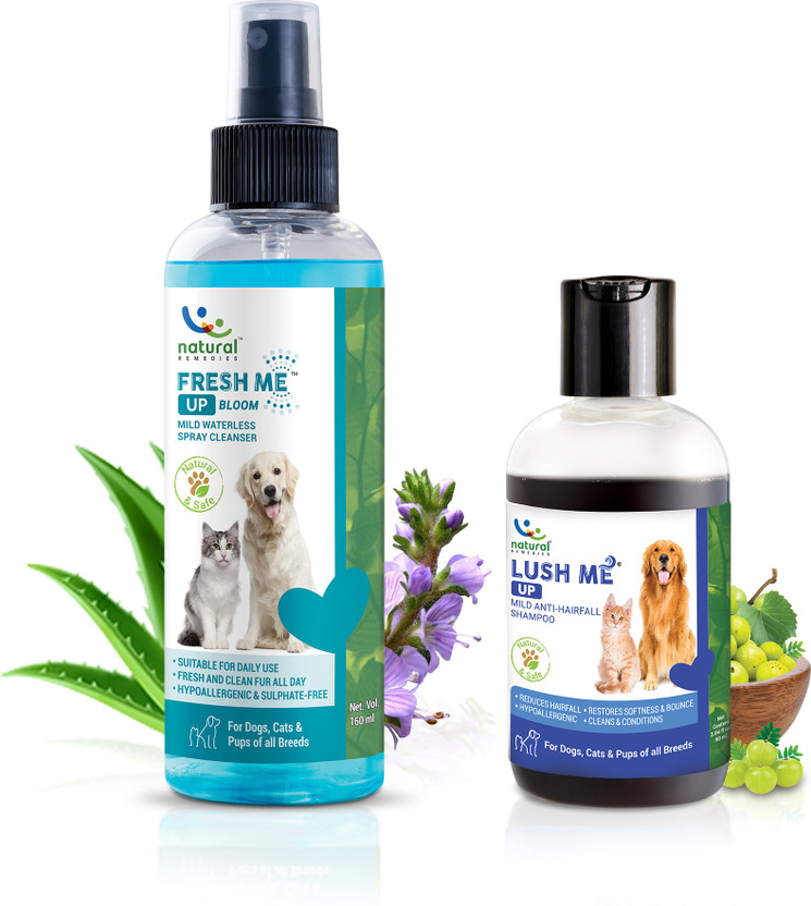 Natural Remedies Fresh Me Up Bloom Mild Spray Cleanser & Lush Me Up Mild Anti-Hairfall Shampoo Anti-microbial NA Dog Shampoo(250 ml)