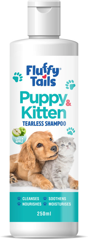 FluffyTails Cat Shampoo | Improves Skin Health & Odor | Puppy Kitten Tearless Shampoo Conditioning Green Fragrance Dog, Cat Shampoo(250 ml)