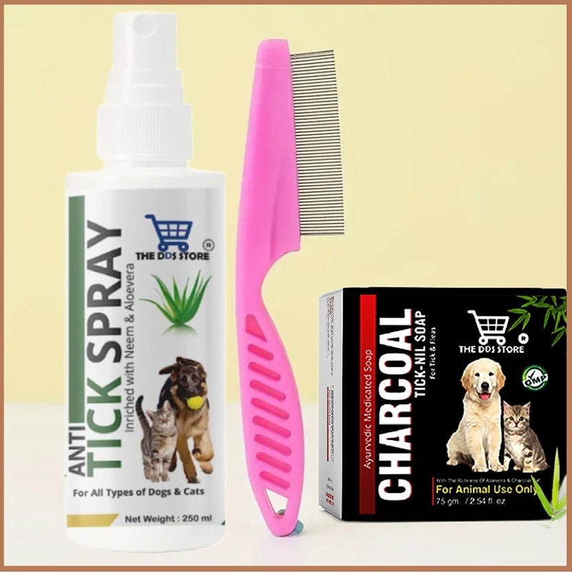 THE DDS STORE 3 Pcs Combo Tick Flea and Control with Tick, Lice and Flea Comb for Dogs & Cats Flea and Tick NEEM, ALOEVERA Dog Shampoo(250 ml)
