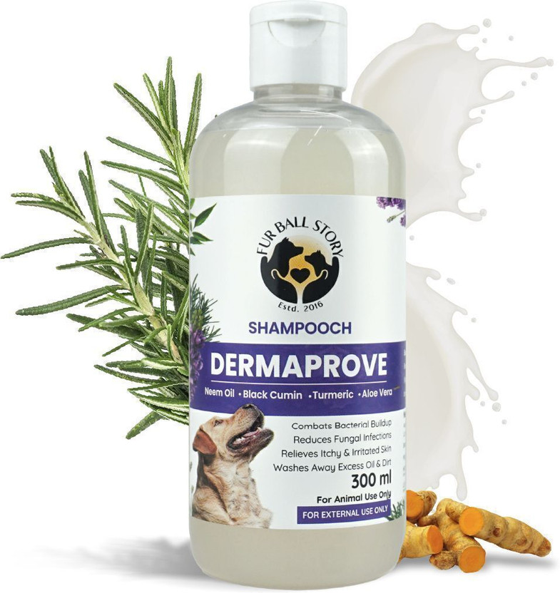 Fur Ball Story Dermaprove Ayurvedic Herbal Formula Dog Shampoo Rosemary, Neem Oil & Aloevera Itch Relief, Anti-dandruff, Anti-Bacterial, Anti-fungal, Anti-microbial Mild Dog Shampoo(300 ml)