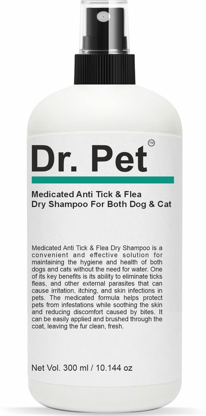 Dr Pet Flea and Tick Pet Dry Shampoo Dog Cat Waterless No Rinse for Dogs Cats Dog Shampoo(300 ml)
