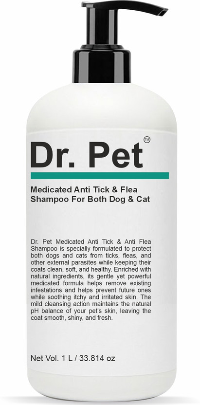 Dr Pet Medicated Anti Tick Flea Pet Shampoo 1 Litre for Dogs Cats Deep Clean Skin Care Flea and Tick Herbal Natural Dog Shampoo(1000 ml)