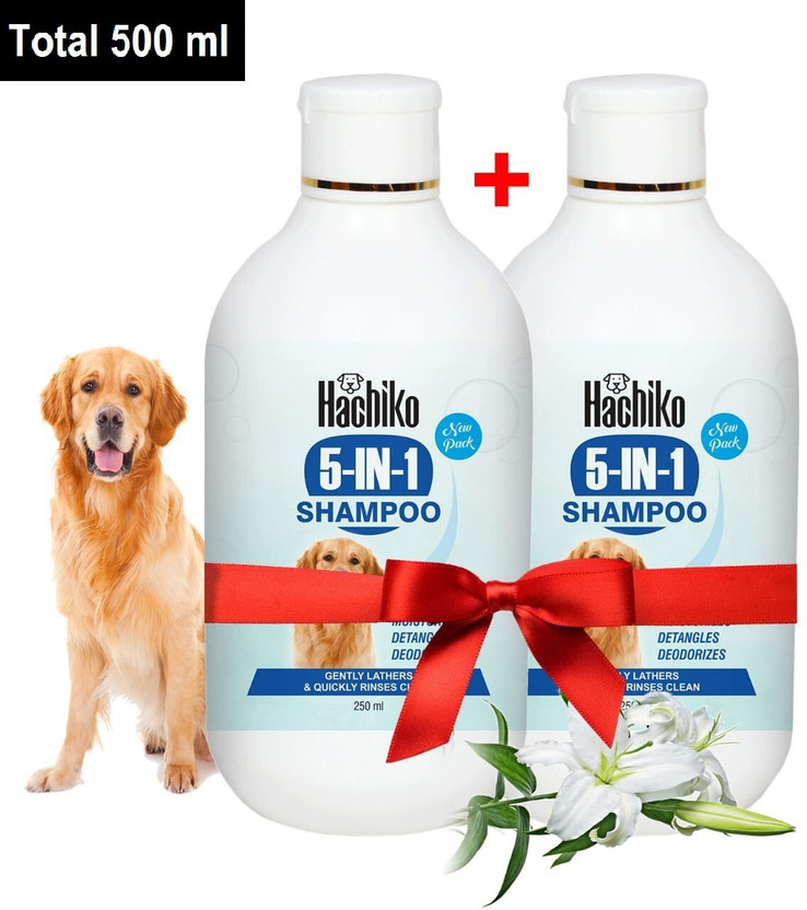 Hachiko Best quality ( Pack of 2 ) Dog Shampoo 5 IN 1 (Total 500 ml) Allergy Relief, Anti-dandruff, Anti-fungal, Conditioning Artificial Fragrance Free Dog Shampoo(250 ml)