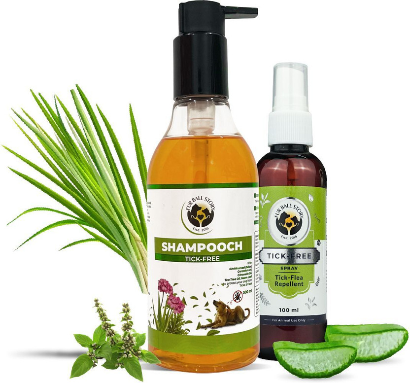 Fur Ball Story Fur Ball Story Tick Removal Shampoo & Spray 300ml+100ml Flea and Tick Repellents Dog Shampoo(300 ml)