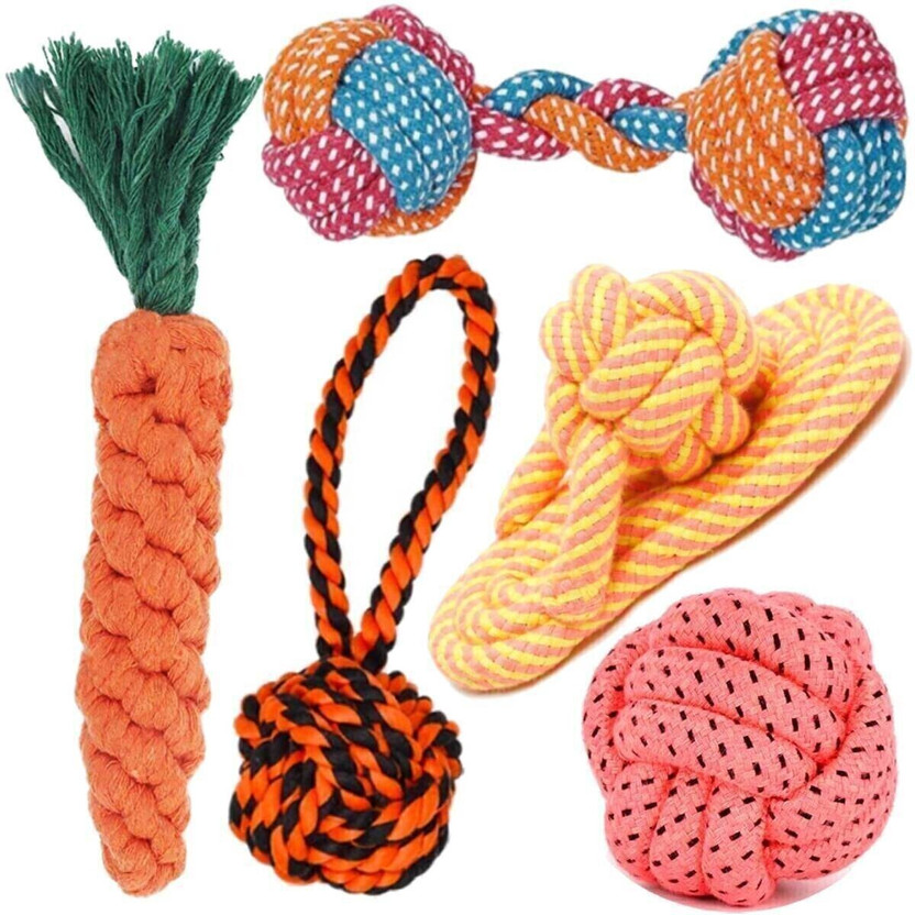 decorvaiz Toys for Puppies & Small Dogs Toys | Rope Ball Toy | Color May Vary | Cotton, Rubber Ball, Bone, Chew Toy, Rubber Toy, Squeaky Toy, Training Aid, Tug Toy For Dog