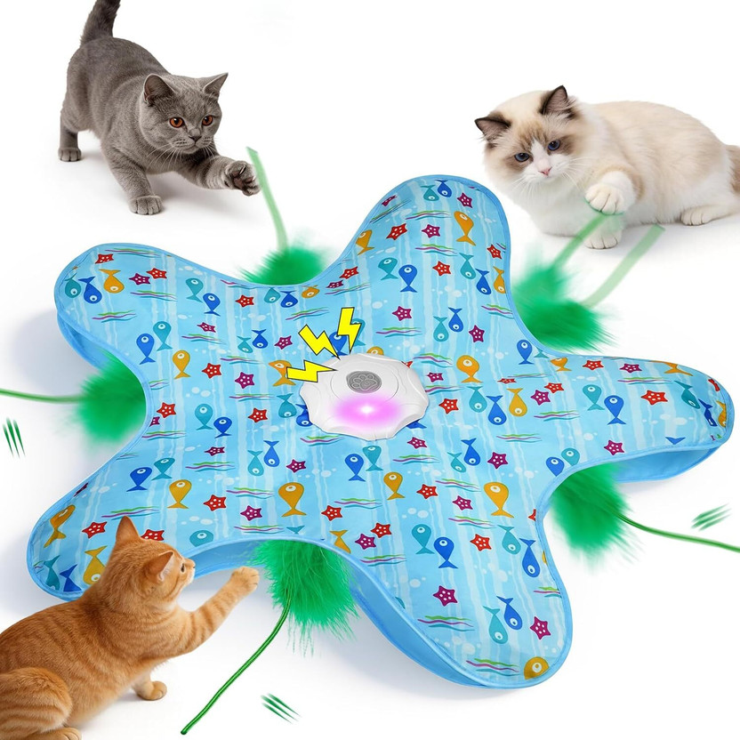 Deoxys Interactive Cat Toy with Moving Feather, Automatic Hide and Seek Toy for Indoor Plastic Training Aid, Tough Toy For Cat