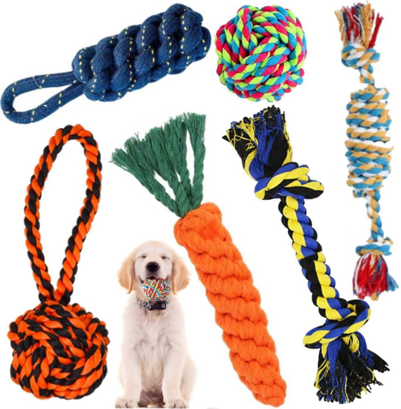 decorvaiz Toys for Puppies & Small Dogs Toys | Rope Ball Toy | Color May Vary | Cotton, Rubber Ball, Bone, Chew Toy, Rubber Toy, Chew Toy, Training Aid, Tug Toy For Dog