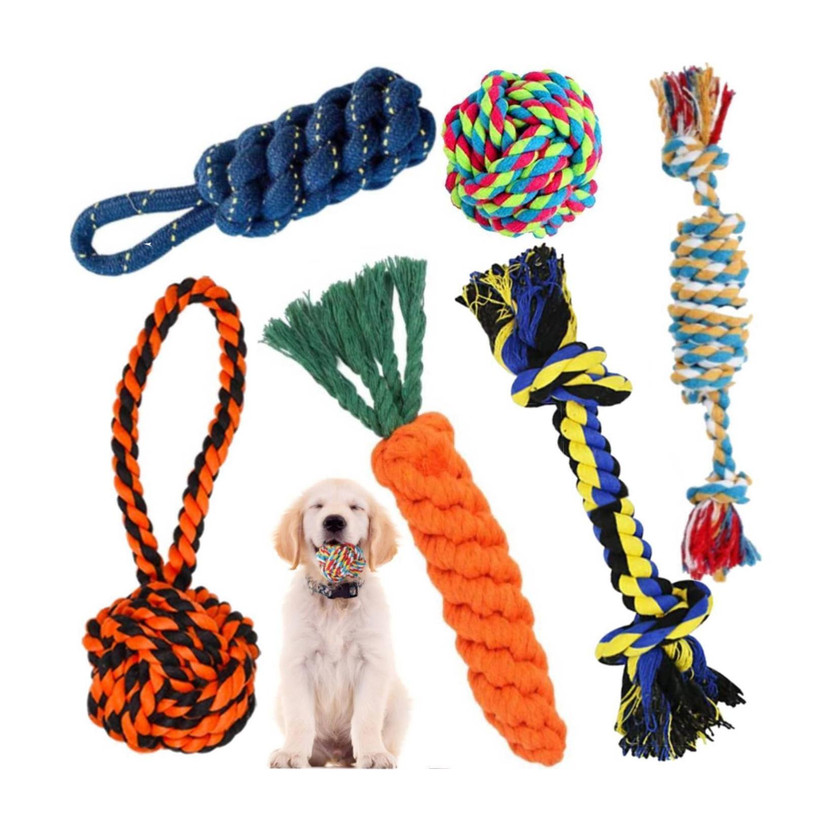 decorvaiz Toys for Puppies & Small Dogs Toys | Rope Ball Toy | Color May Vary | Cotton, Rubber Ball, Bone, Chew Toy, Rubber Toy, Chew Toy, Training Aid, Tug Toy For Dog