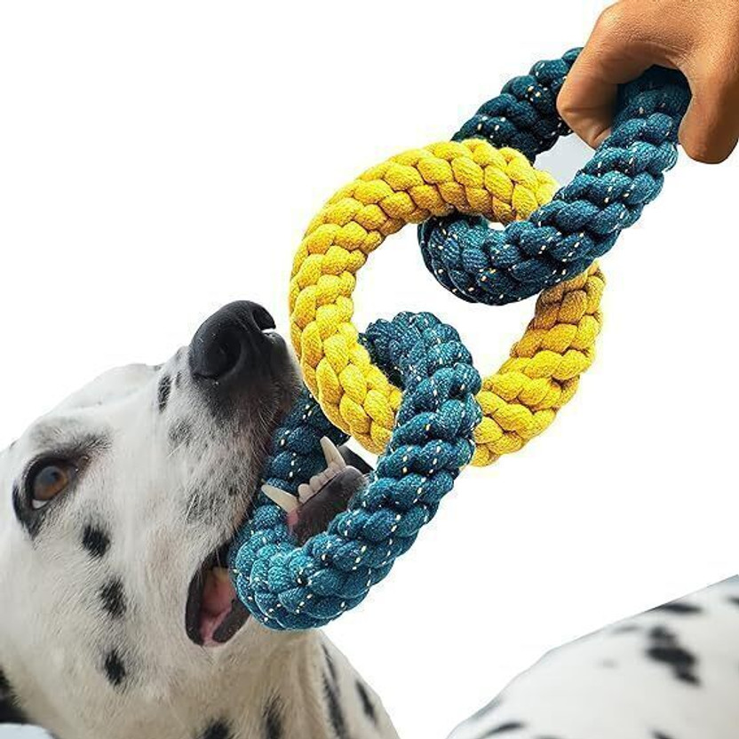 PETSWARE Attractive Three Ring Combo Dog Toy for Large Dogs,Puppies,Medium & Adult dogs Cotton Chew Toy, Tough Toy, Training Aid, Tug Toy For Dog