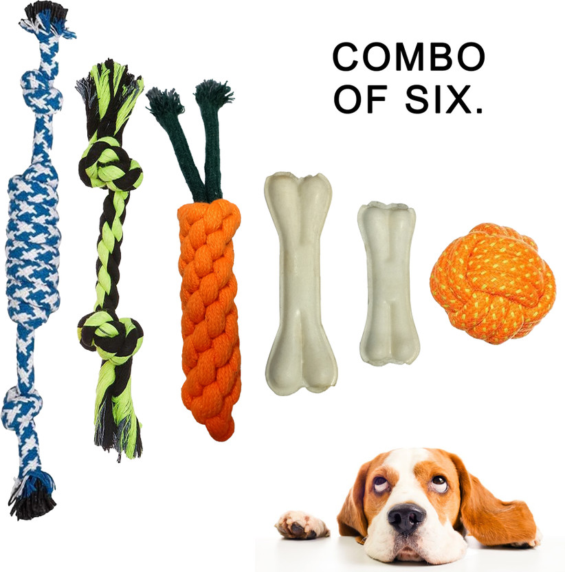 Bones UP Combo of 6 Dog Chew Cotton Rope Toys for Puppy Ideal for Playing, Chew and Fetch Cotton Chew Toy, Tug Toy, Fetch Toy For Dog
