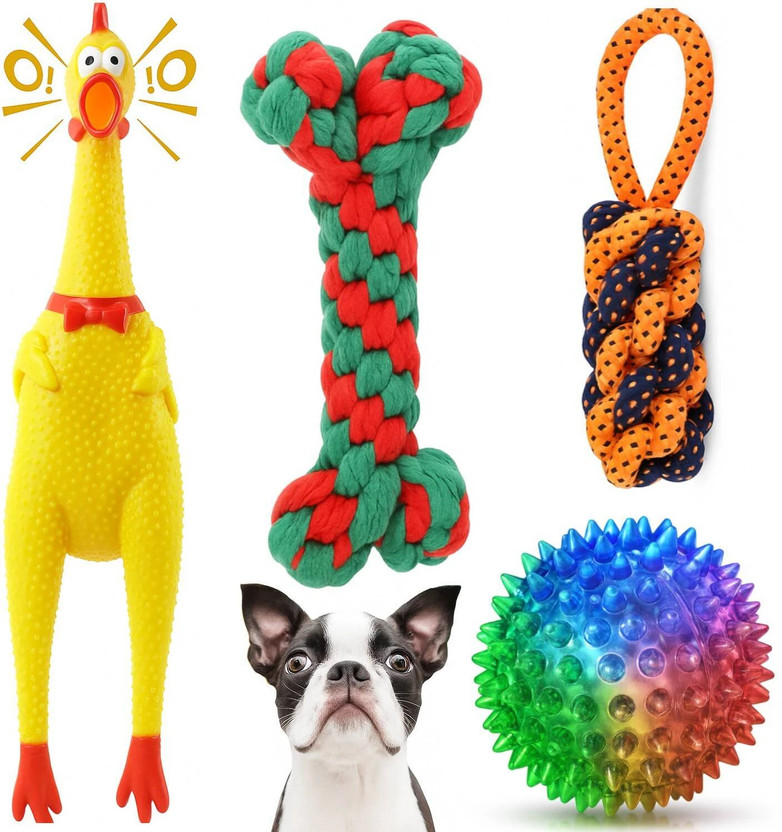 decorvaiz Chew Toys Dog Teething Training,Interactive Playing Toy Cotton Squeaky Toy, Ball, Fetch Toy, Rubber Toy, Training Aid, Chew Toy For Dog