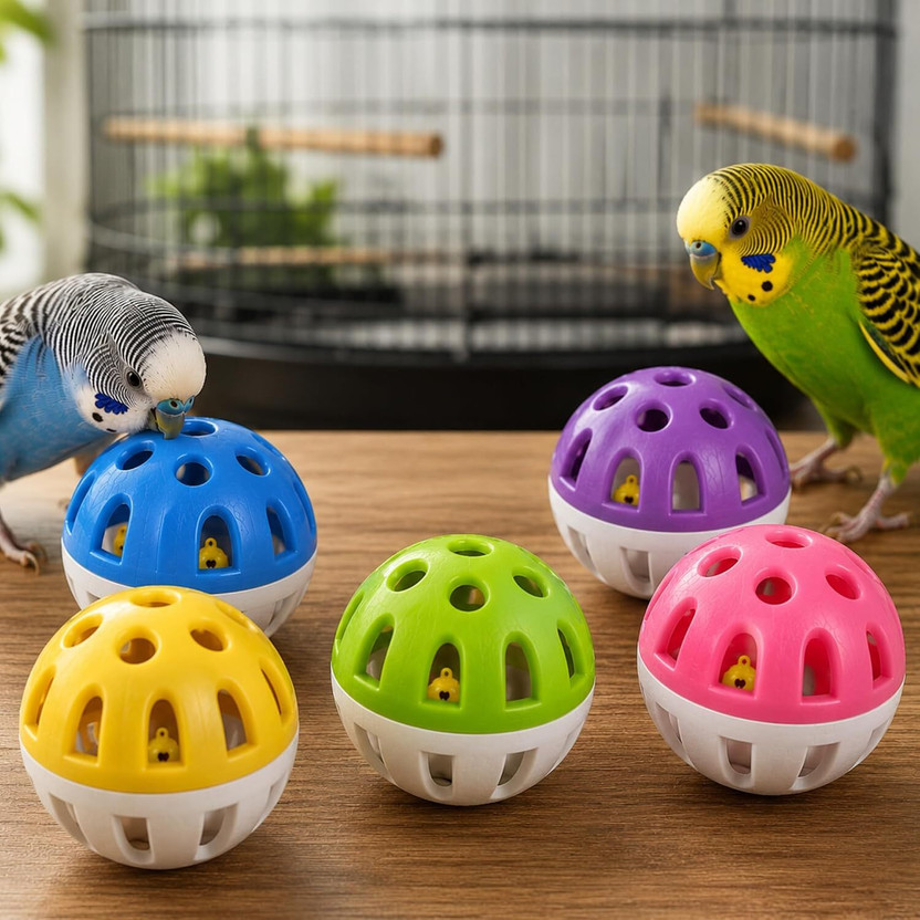 FinyPetz Bird & Cat Bell Ball Toy Pack of 5 | Interactive Jingle Balls for Active Play Plastic Ball For Bird