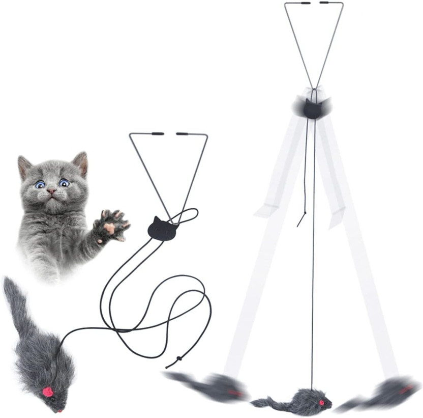 Qpets Hanging Elastic Rope Cat Toy with Plush Mouse for Indoor Playtime Fun Plastic Soft Toy For Cat