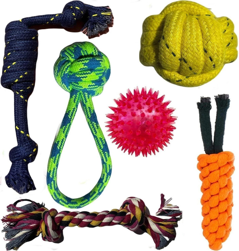 WAGGY TAILS Toys for Puppies & Small Dogs Toys | Rope Ball Toy | Cotton, Rubber Ball, Chew Toy, Rubber Toy, Training Aid, Squeaky Toy, Tug Toy For Dog