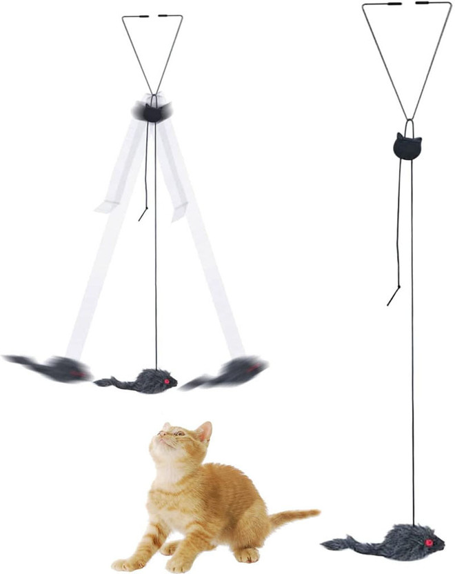 Qpets Hanging Interactive Cat Teaser Toys Elastic Rope Hanging for Indoor Activities Fiber Plush Toy For Cat