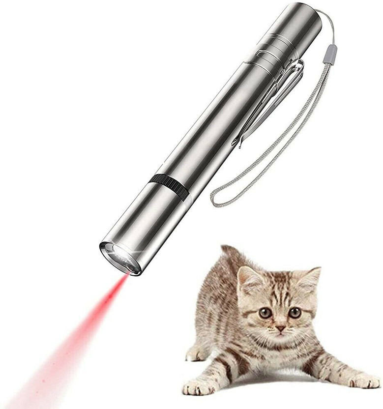 Qpets Cat Chasing Toy, USB Laser Pointer for Chasing Interactive Cat Toy 3 in 1 Laser Stainless Steel Fetch Toy For Cat