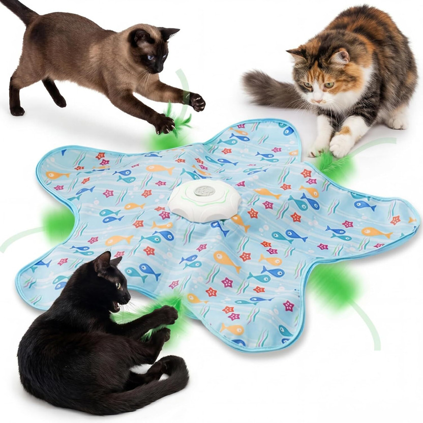 Deoxys Rotating Interactive Cat Toy – Hide and Seek with Squeaker for Indoor Cats Plastic Training Aid, Tough Toy For Cat
