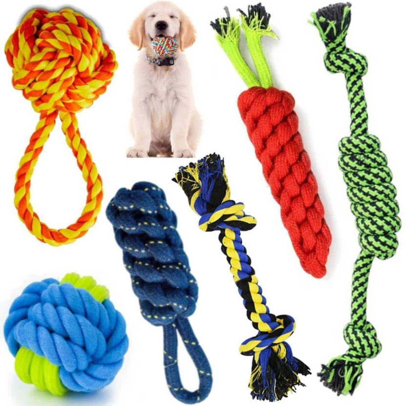 decorvaiz YOUHAVEDEAL Toys for Puppies & Medium Dogs Toys | Color May Vary | Rope Ball Toy Cotton Ball, Tug Toy, Fetch Toy, Training Aid, Chew Toy For Dog & Cat
