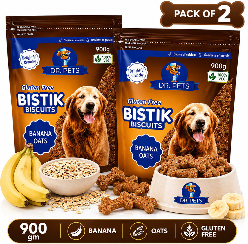 Dr. Pets Banana Oats Dog Biscuits Pure Veg Oven Baked Dog Food Treats for Puppy & Dogs Oats Dog Treat(1800 g, Pack of 2)
