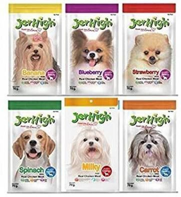 jerhigh Spinach, Blueberry, Carrot, Strawberry, Milky,Banana combo Chicken Dog Treat(70 g, Pack of 6)