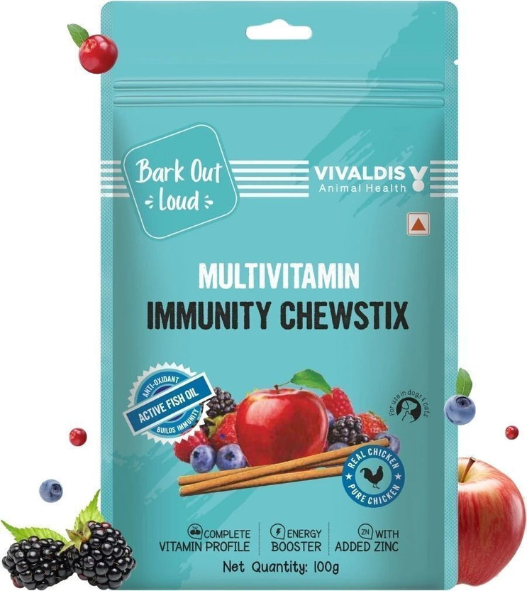BARK OUT LOUD Multivitamin Dog/Cat Treats Fresh Chicken Immunity Chewstix with Omega & Zinc Chicken Dog Treat(100 g)