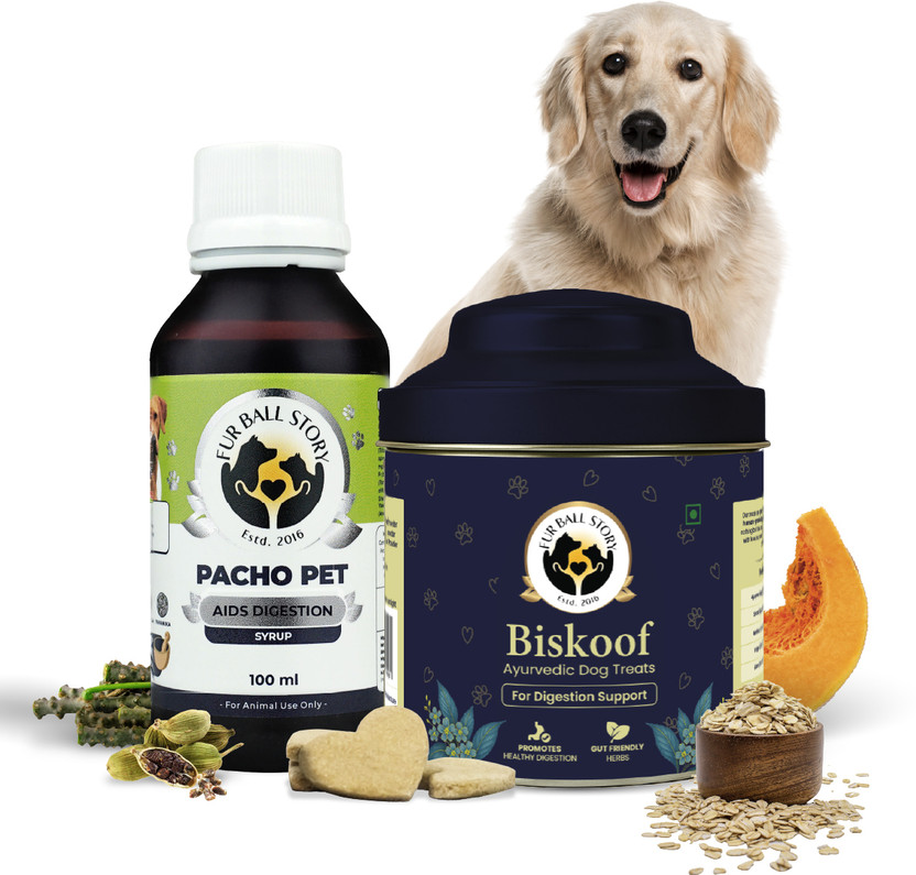 Fur Ball Story Dog Digestion Combo |Biskoof Digestion Support & Pacho Pet Syrup Oats Dog Treat(150 g, Pack of 2)