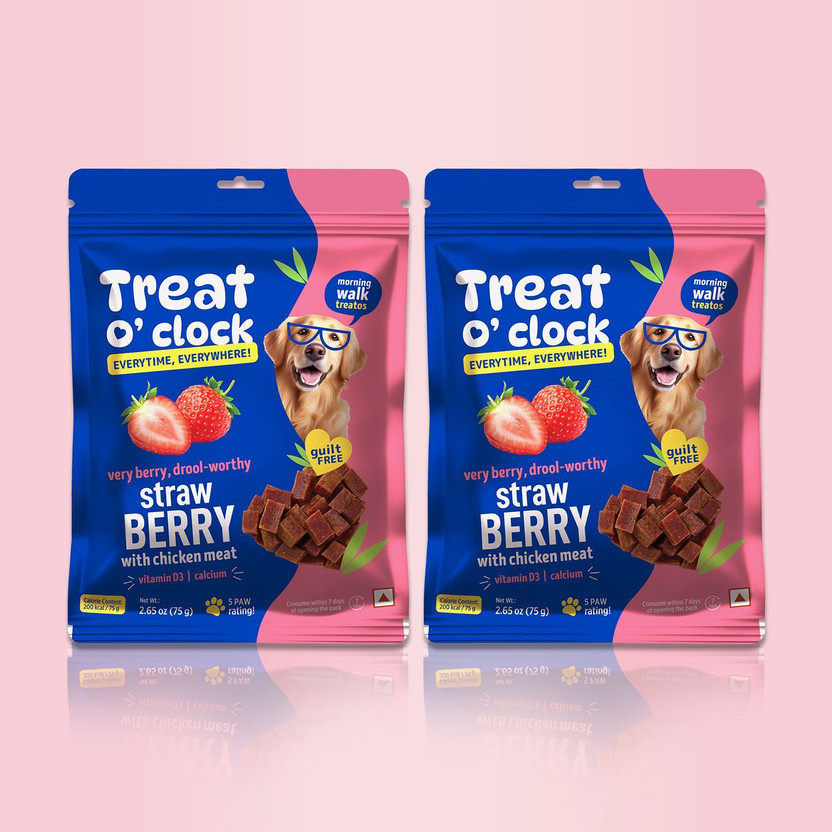 Natural Remedies Treat O'clock Strawberry with Chicken Meat Treats for Dogs, Cats and Pups- 75 gm Strawberry Dog Treat(150 g, Pack of 2)