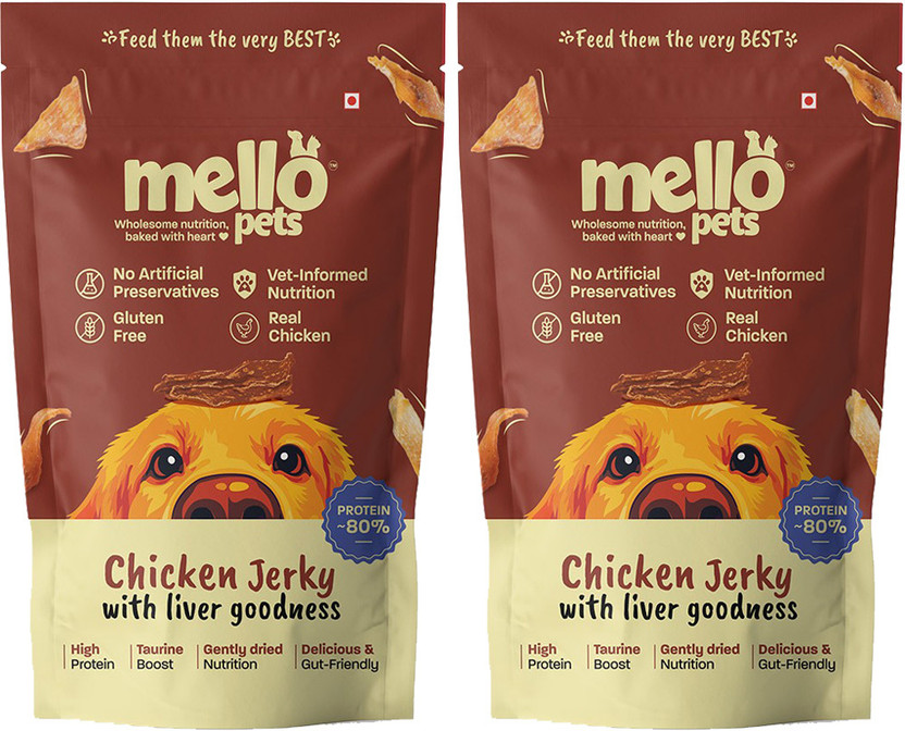 MELLO PETS Chicken Jerky Dog Treats with Liver Goodness| High Protein |Taurine Boost Chicken Dog Treat(70 g, Pack of 2)
