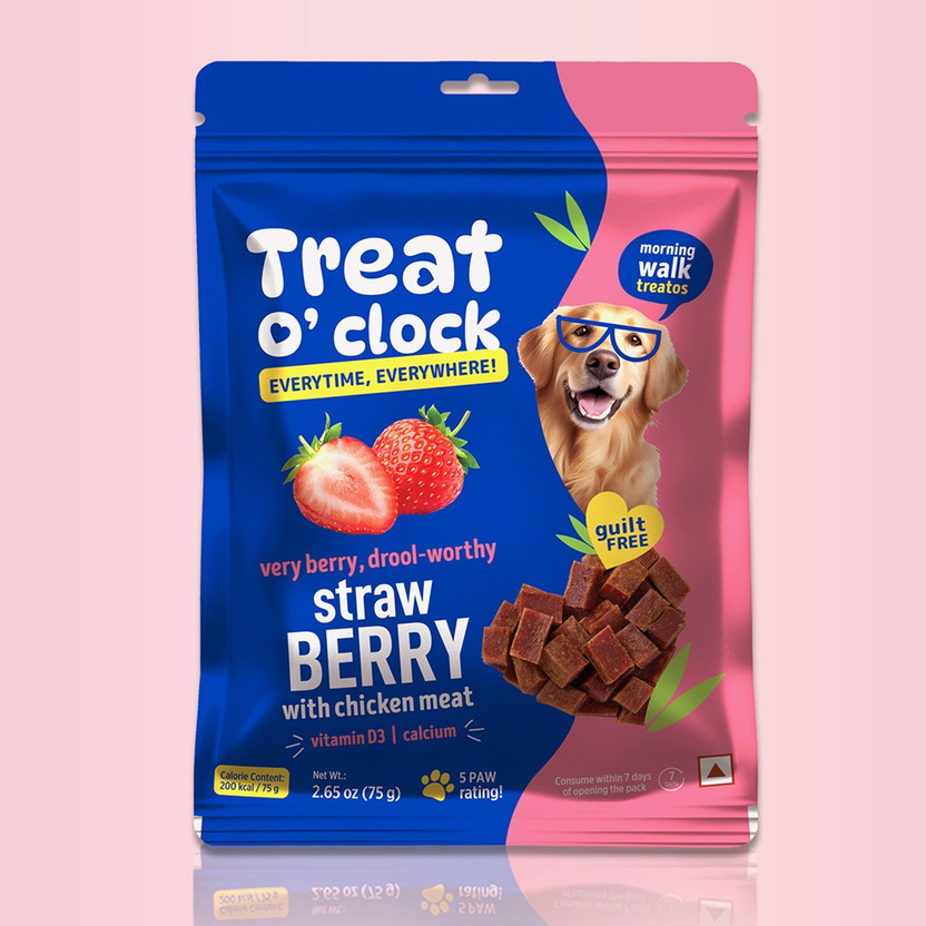 Natural Remedies Treat O'clock Strawberry with Chicken Meat Treats for Dogs, Cats and Pups- 75 gm Strawberry Dog Treat(75 g)