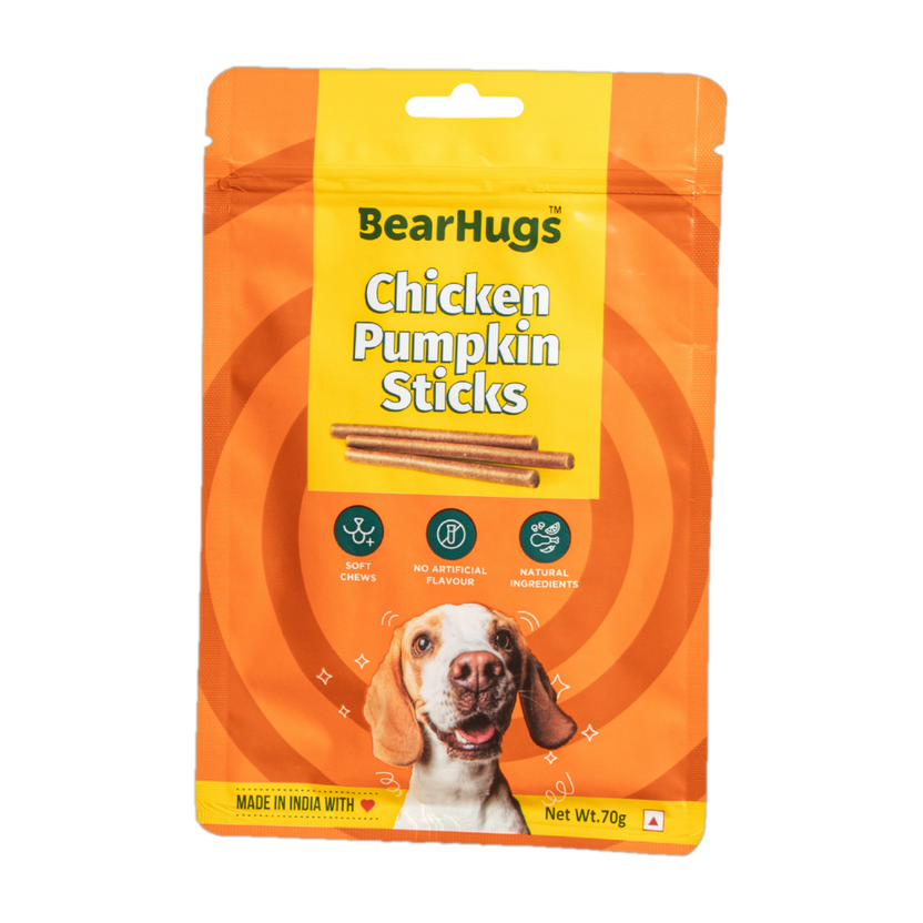 BearHugs Soft & Chewy Sticks Chicken & Pumpkin Treat Perfect for Dogs (Pack of 1, 70 gm) Chicken Dog Treat(70 g)