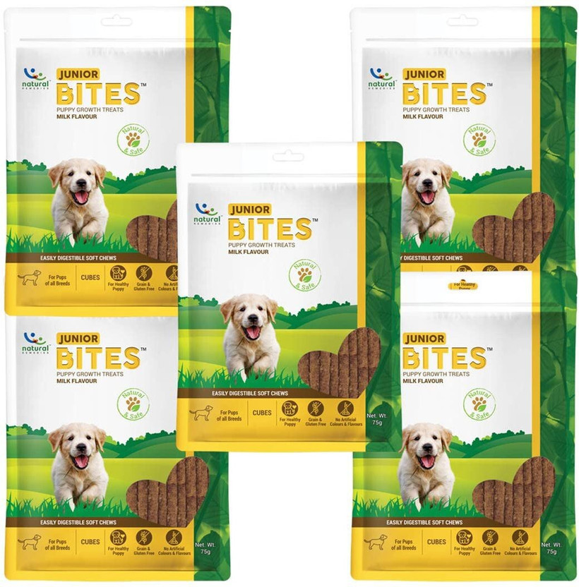 Natural Remedies Junior Bites, Puppy Growth Treats, Milk Flavour for Pups of All Breeds Milk Dog Treat(375 g, Pack of 5)