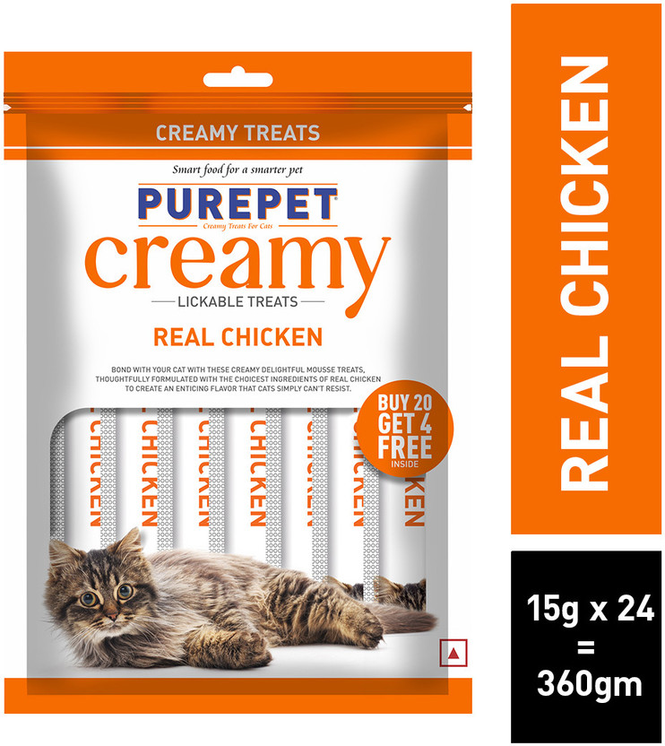 Purepet Creamy Lickable (15g x24 Pieces) Real Chicken Cat Treat(0.36 kg)