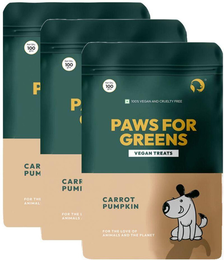 PAWS FOR GREENS Vegan Dog Treats 100% Natural Plant-Based Meat-Free Delicious Pet Biscuits Carrot Dog Treat(300 g, Pack of 3)