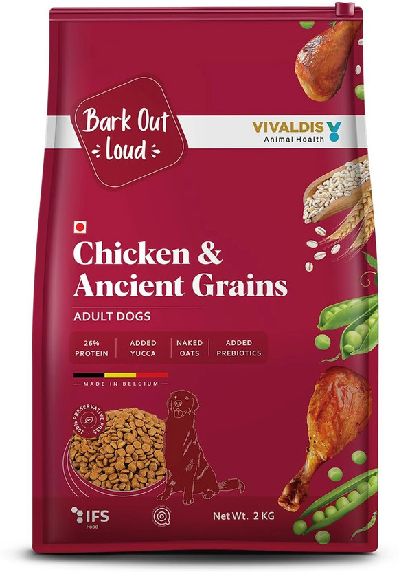 BARK OUT LOUD Chicken & Ancient Grains Adult Dry Dog Food Rich in Protein Medium, Large Breeds Chicken 2 kg Dry Adult Dog Food