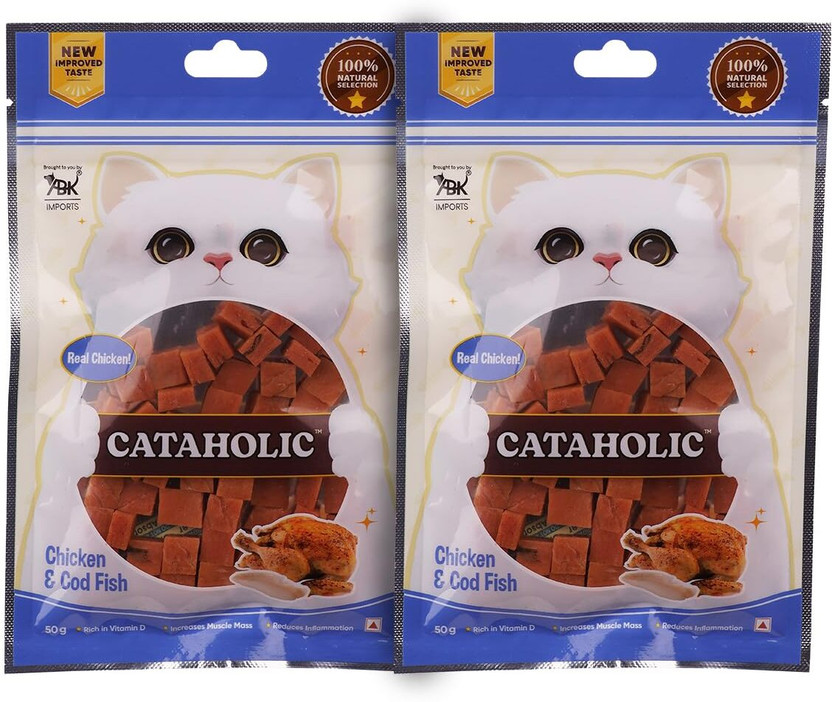 Cataholic High Protein Chicken & Codfish Cube Cat Treats Healthy Digestible Training Snack Fish Cat Treat(50 g, Pack of 2)
