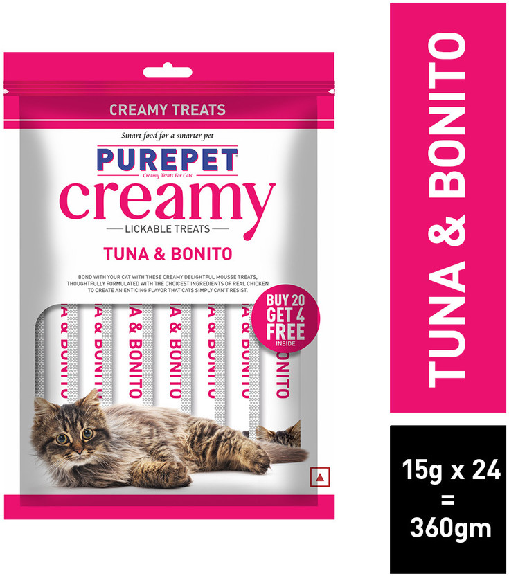Purepet Creamy Lickable (15g x24 Pieces) Bonito & Tuna Cat Treat(0.36 kg)