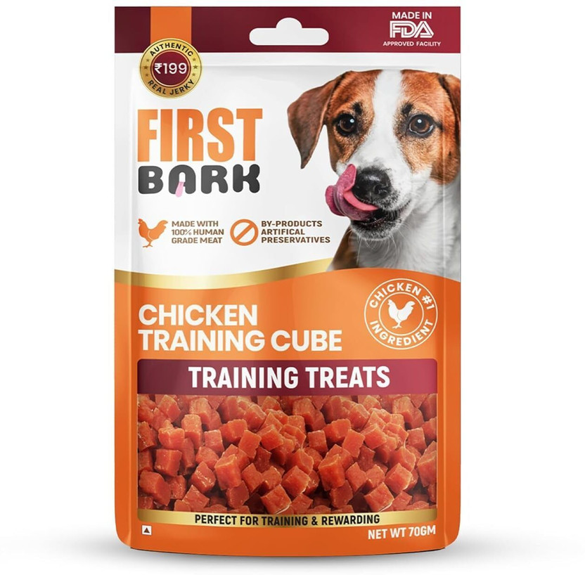 first bark Dog Treats for Adult Dogs & Puppies Bite-Sized Chicken Training Cubes Pack Chicken Dog Treat(70 g)