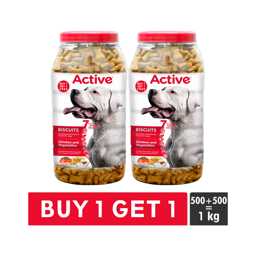 Active Treat Biscuits Buy 1 get 1 (2x500g) Real Chicken Dog Treat(1 kg, Pack of 2)