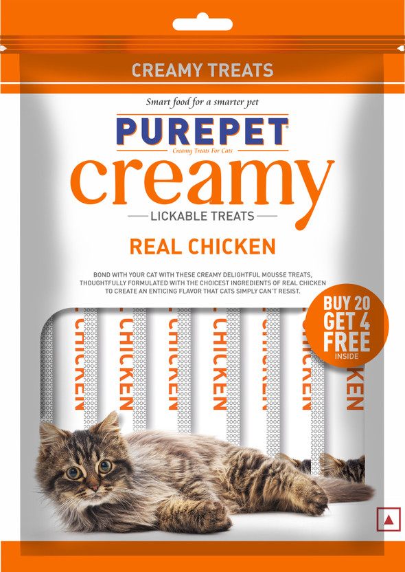 Purepet Creamy Lickable (15g x24 Pieces) Real Chicken Cat Treat(360 g)