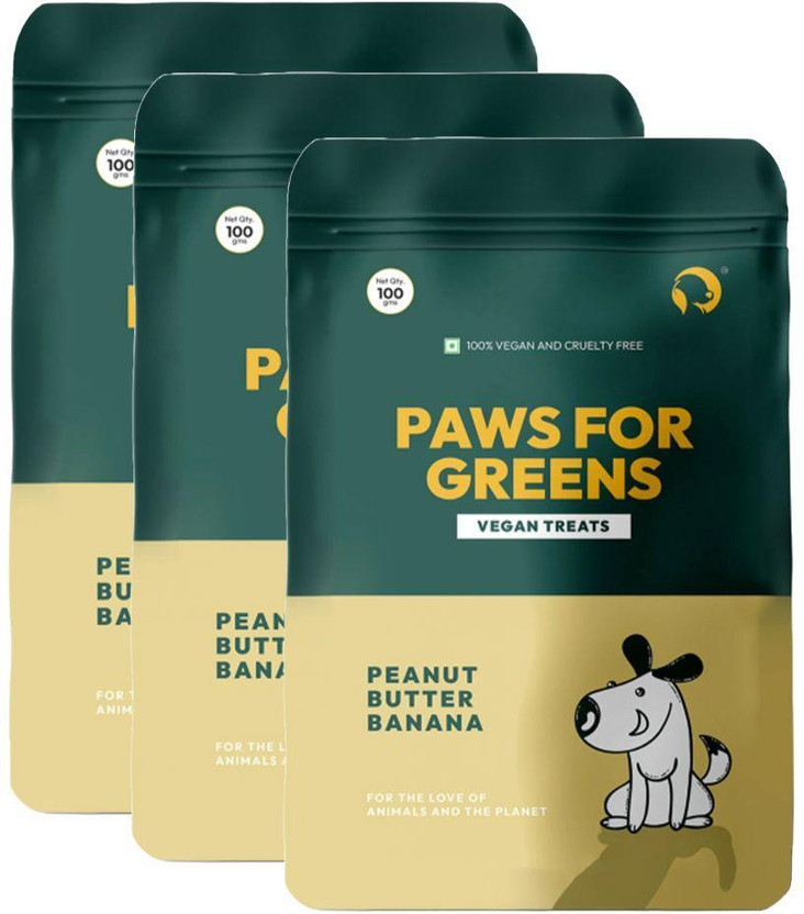 PAWS FOR GREENS Vegan Dog Treats 100% Natural Plant-Based Meat-Free Delicious Pet Biscuits Peanut Butter, Banana Dog Treat(300 g, Pack of 3)