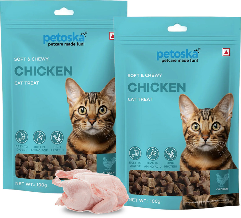 PETOSKA Chicken Cat treats- 100gms | Pack Of 2 Chicken Cat Treat(200 g, Pack of 2)