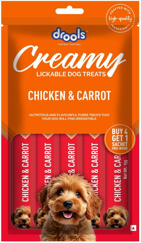 Drools Creamy,Tasty & Nutritious Snack for All Breeds,(15g x 5) 75g Carrot & Chicken Dog Treat(0.075 kg)