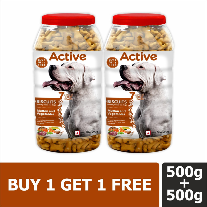 Active Buy 1 Get 1 (2x500gm) Biscuit, Vegetable & Mutton Dog Treat(1 kg, Pack of 2)