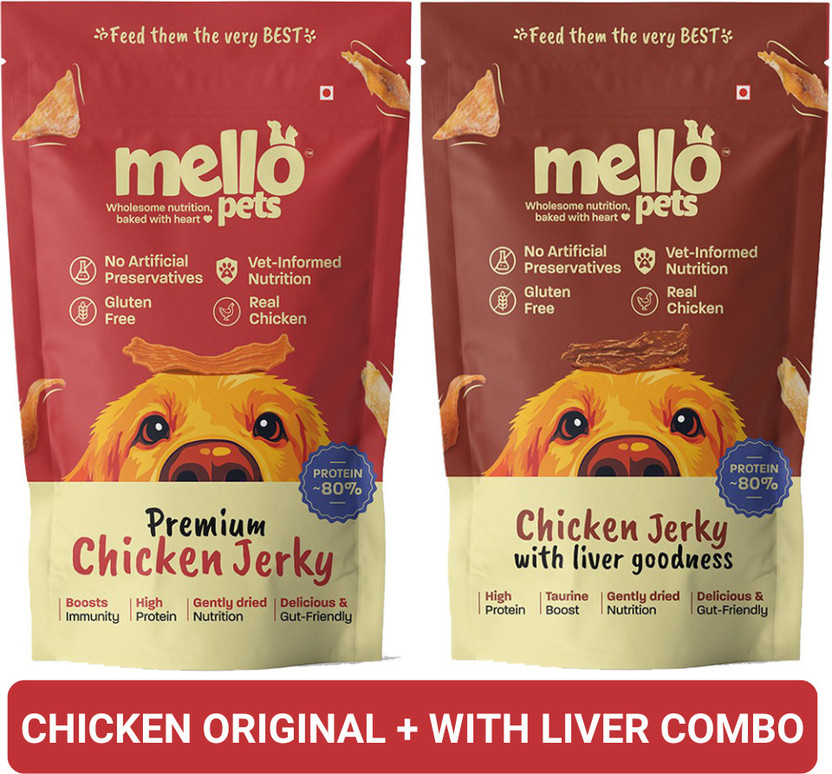 MELLO PETS Premium Chicken Jerky & Liver Goodness Dog Treats| Real chicken |~80% Protein Chicken Dog Treat(70 g, Pack of 2)