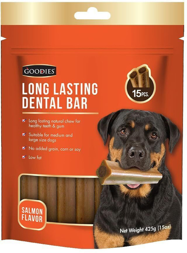 goodies Dog Dental Treats Salmon Flavour Long Lasting Tapioca Starch Dental Bars Salmon Dog Treat(425 g)