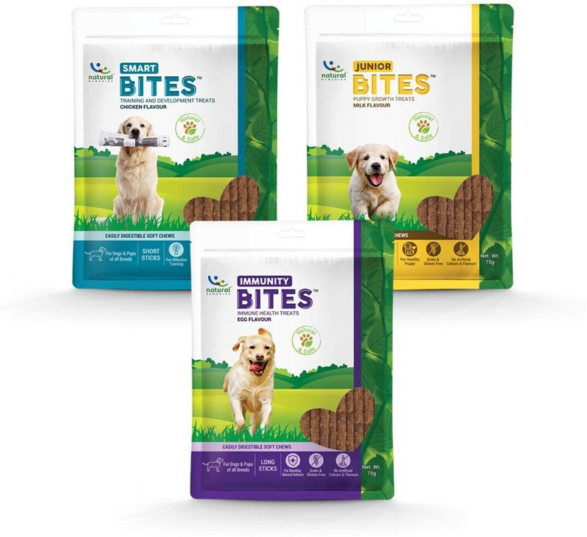 Natural Remedies Combo of Smart Bites X Junior Bites X Immunity Bites Chicken Dog Treat(225 g, Pack of 3)