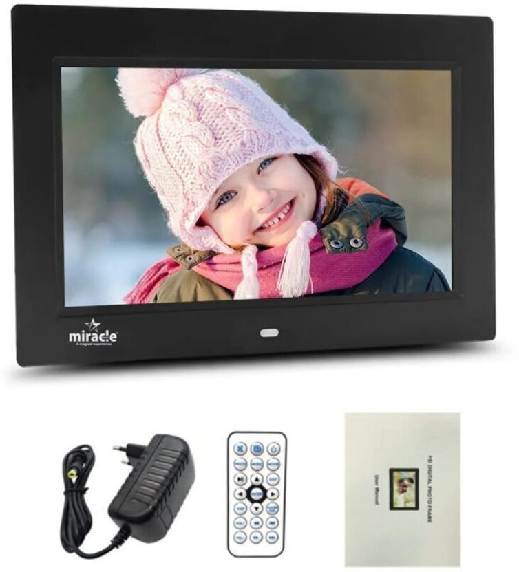 Miracle Digital 7" IPS Digital Photo Frame with Photos Slideshow, Video & Audio Support 7 inch Digital Picture Frame, High-Def.Screen, 2GB RAM 180°Wide Angle Viewing(8 GB, Black)